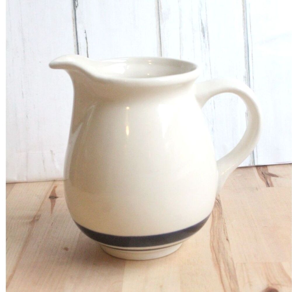 Vintage Bonabry White Pitcher with Dark Blue Stripe